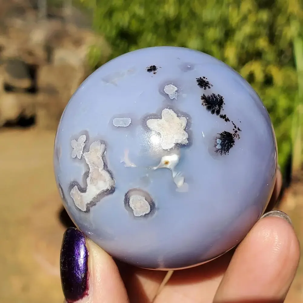 Light Blue Flower Agate Crystal Stone Sphere 180 grams 51 mm